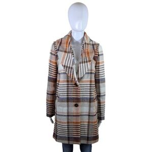 Forever 21 Thick Houndstooth Plaid Orange & Brown Winter Coat Size M